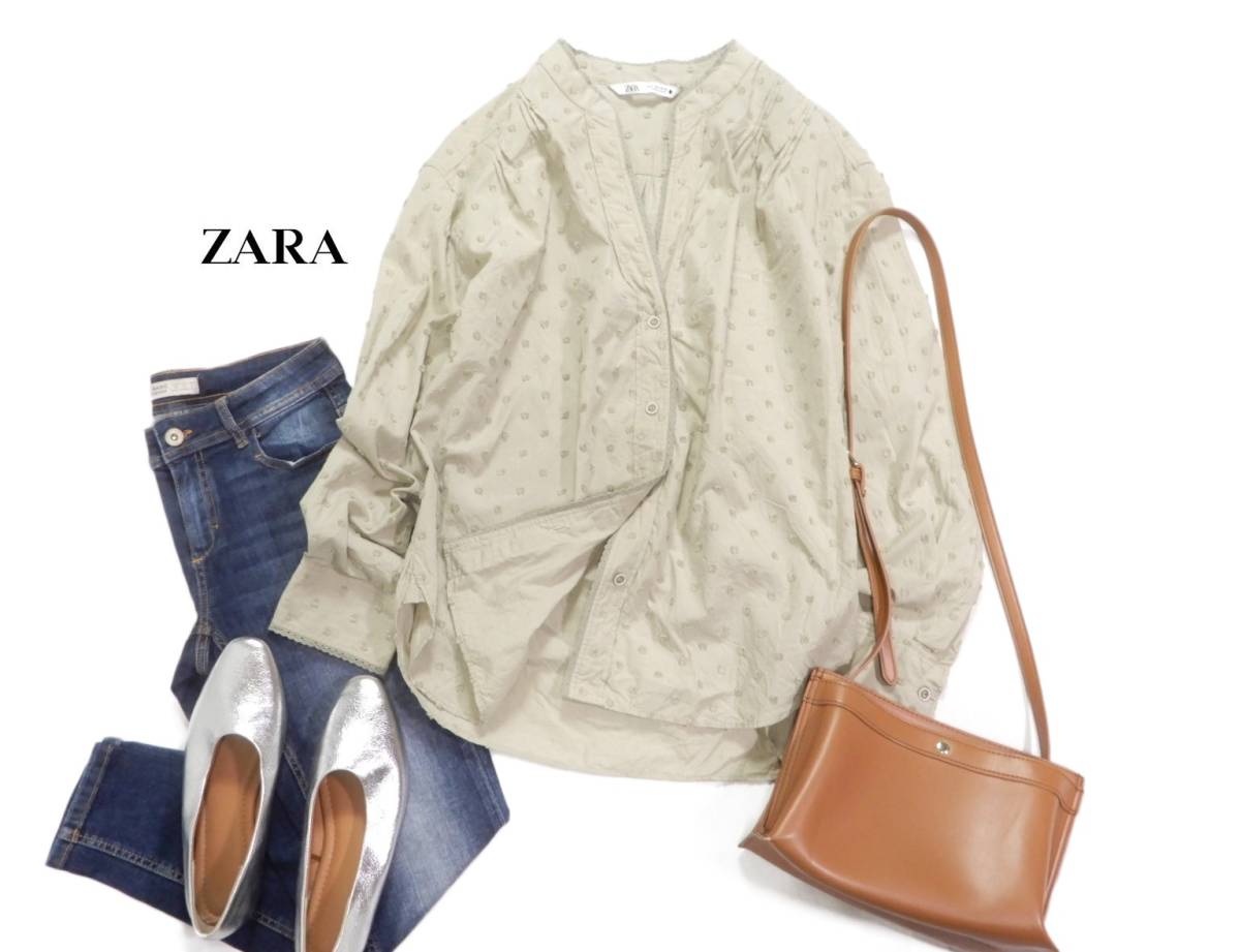 ザラ ZARA 大人可愛い☆立体ドット レーストリミング スキッパーシャツ ブラウス Sの画像1