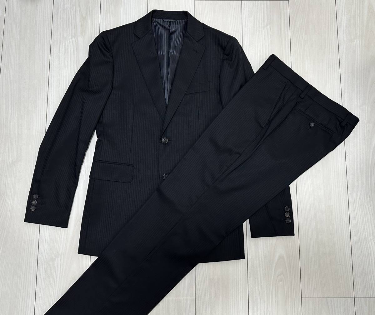 【新品・未使用品】スーツ 上下セット ブラック ストライプ JUNMEN Mサイズ
