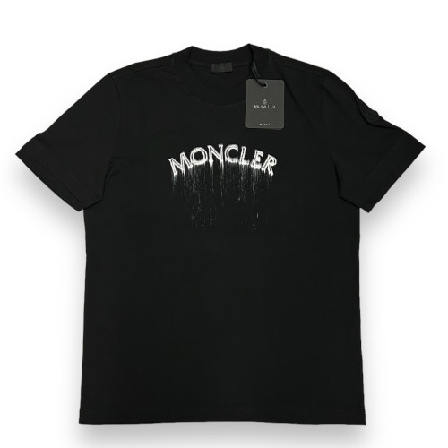 新品 Lサイズ MONCLER ウォーターペイント ロゴ ダブルエッジ Tシャツ ブラック モンクレール
