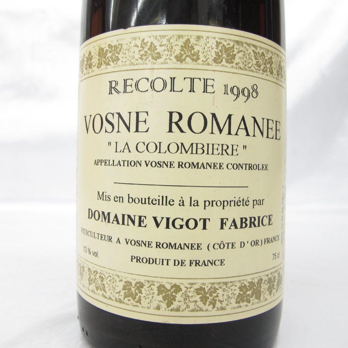 【未開栓】Vigot Fabrice ヴィゴ・ファブリス ヴォーヌ・ロマネ ラ・コロンビエール 1998 赤 ワイン 750ml 13% 11457404 0121_画像2