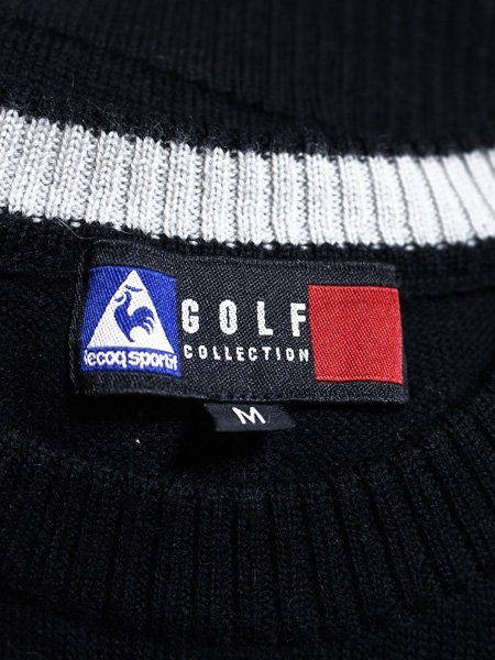 lecoqsportif ルコックゴルフ ロゴ刺繍 クルー 袖なし ニットセーター ベスト 黒 M_画像3