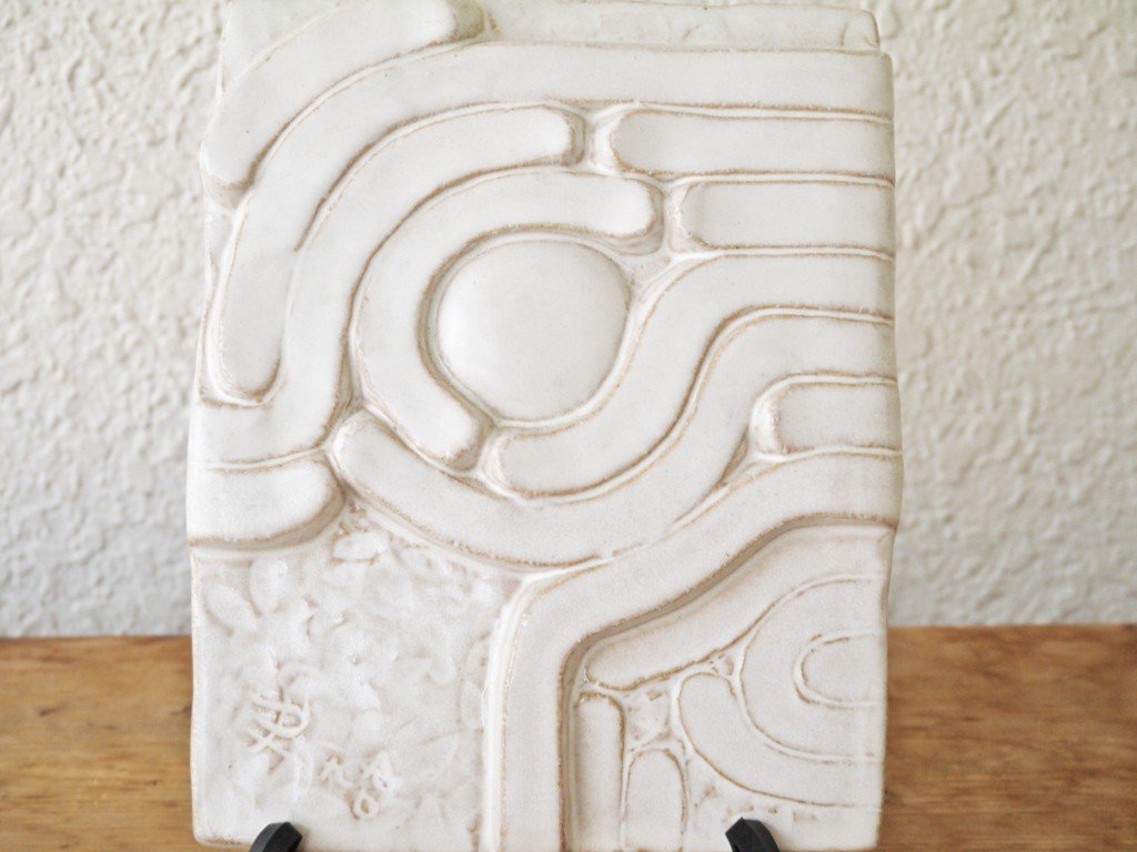 ◇ 速水史朗 1990年作 「ふれあい」 陶板 ホワイト W16.5cm 彫刻家 現代作家 希少_画像3