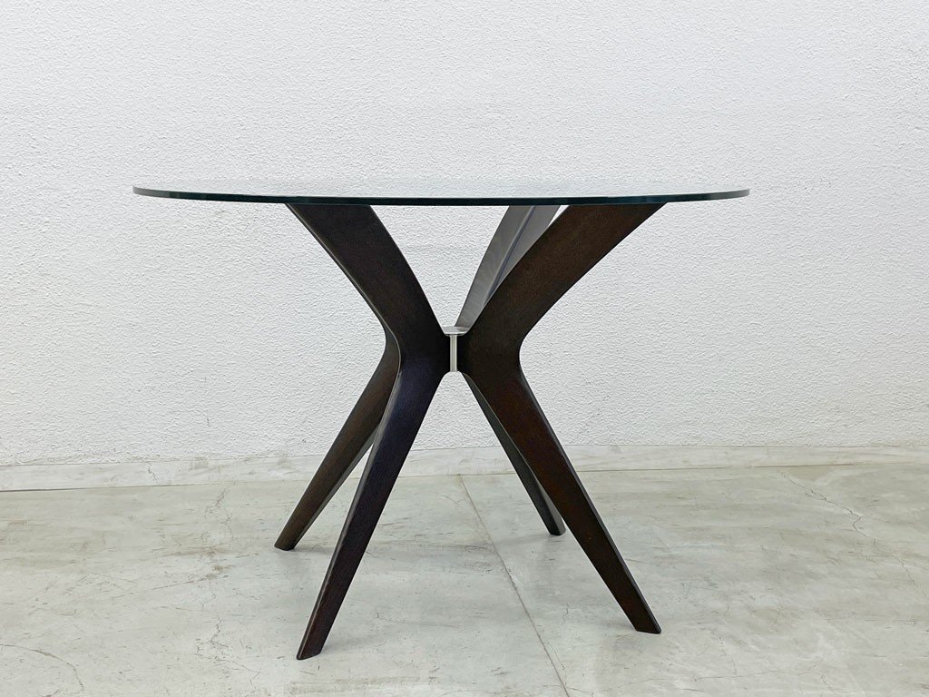 〓 カリガリス Calligaris トーキョー Tokyo クリアガラス ラウンドテーブル ダイニングテーブル ビーチ材 ダークブラウン イタリアモダン_画像3