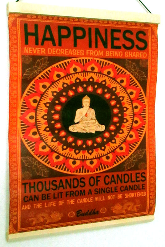 【送料無料】仏教仏陀タペストリー HAPPINESS 合成キャンバス地 ブッダ 釈迦 BUDDHA 掛け軸 TPS24102-1