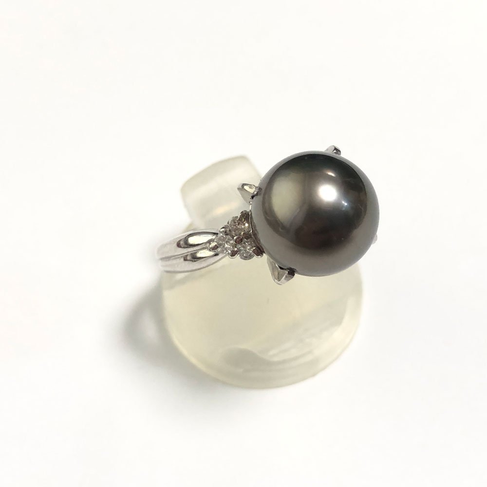 Pt900 パール10㎜　ダイヤモンド0.118ct　真珠　１粒パール　リング　指輪　＃12　プラチナカラー