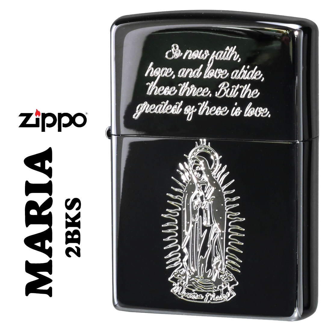 zippo(ジッポーライター) マリア MARIA 黒ニッケルメッキ エッチング 銀サシ仕上げ　 2BKS-MARIA【ネコポス可】_zippo(ジッポーライター) マリア MARIA 黒