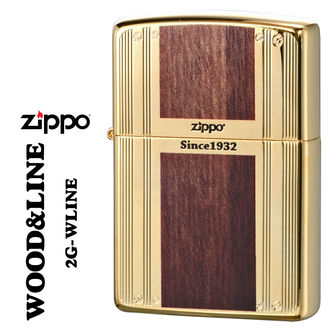 zippo(ジッポー) WOOD&LINE ウッド＆ライン 金メッキ ユニットゴールド 木目調　プリント仕上げ　両面加工　2G-WLINE【ネコポス可】_zippo(ジッポーライター) WOOD&LINE ウッド