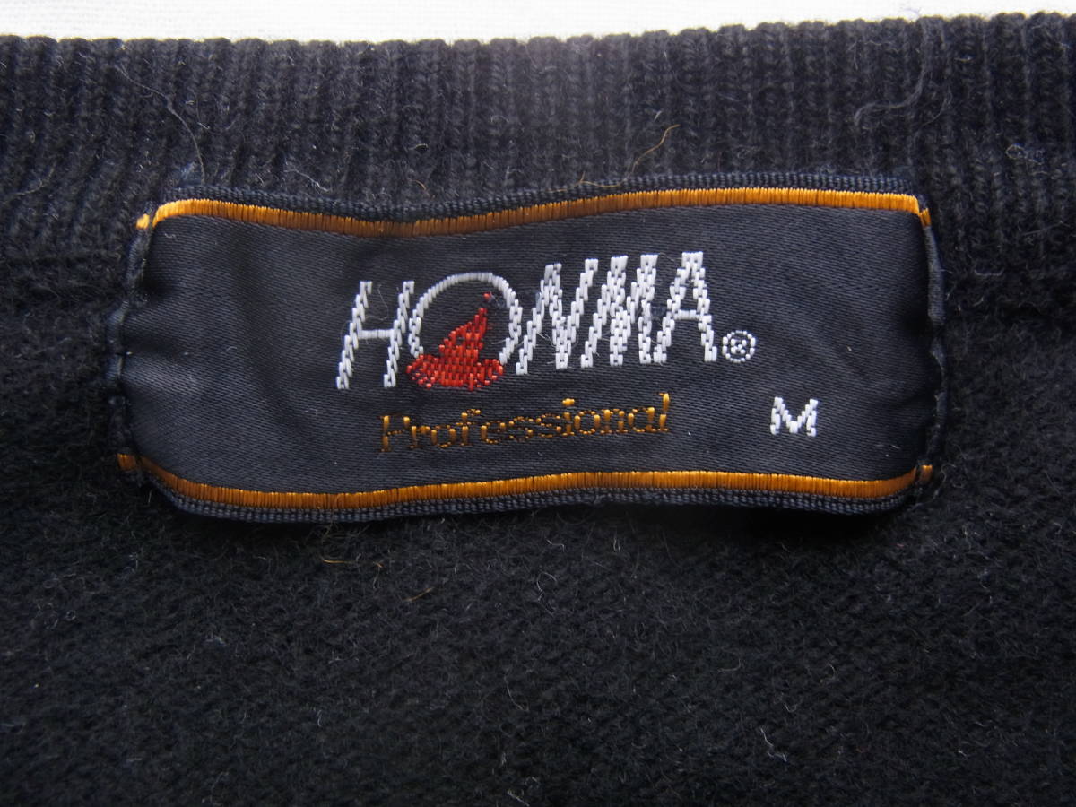 HONMA ホンマ　カシミヤ100% Vネックセーター　サイズ M 日本製　ブラック　補修箇所有り　_画像5