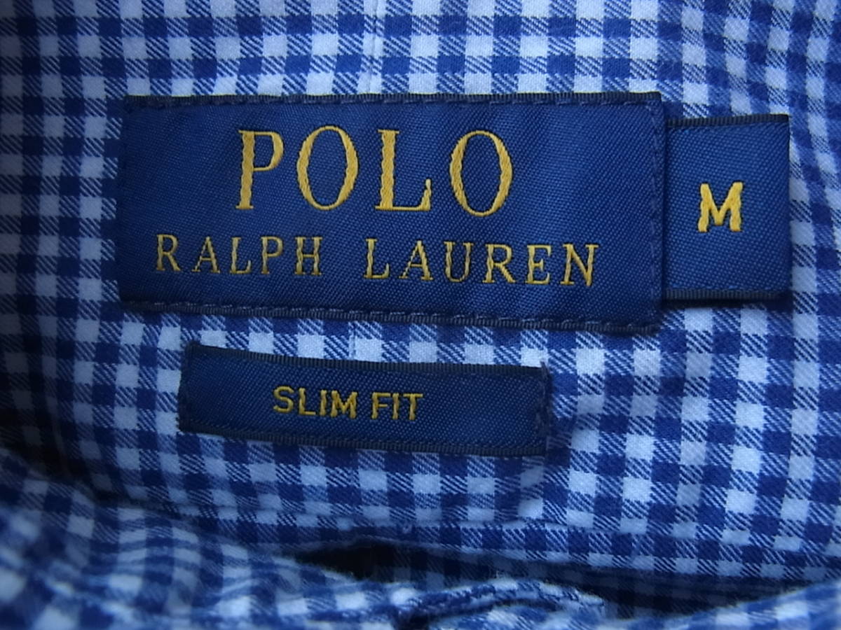 RALPH LAUREN ラルフローレン ギンガムチェック柄 ボタンダウンシャツ サイズ S  オフホワイト × ネイビーブルーの画像7