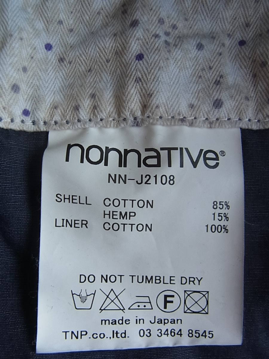 nonnative ノンネイティブ　コットンヘンプ　ユーズド加工　ノーカラージャケット　サイズ 0 日本製　加工で褪せたネイビー_画像10