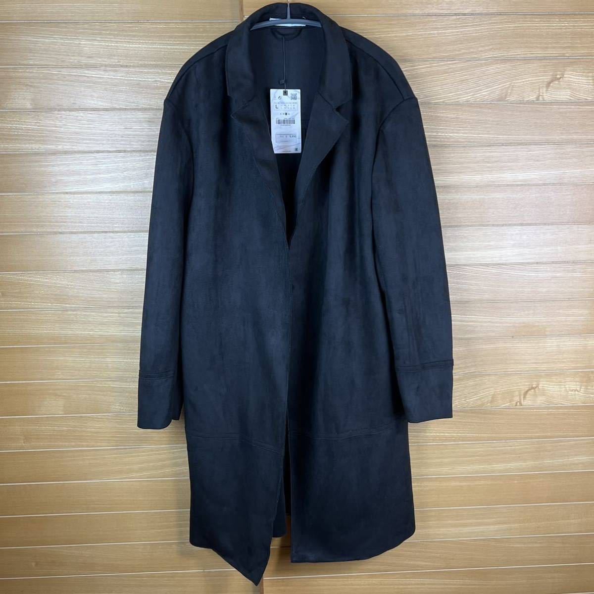 ZARA(ザラ) FAUX SUEDE COAT メンズ L サイズ チェスターコート スエード 黒 black コート
