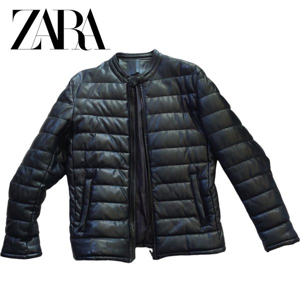ZARA メンズ フェイクレザー ダウンジャケット ブラック Lサイズ EUR L