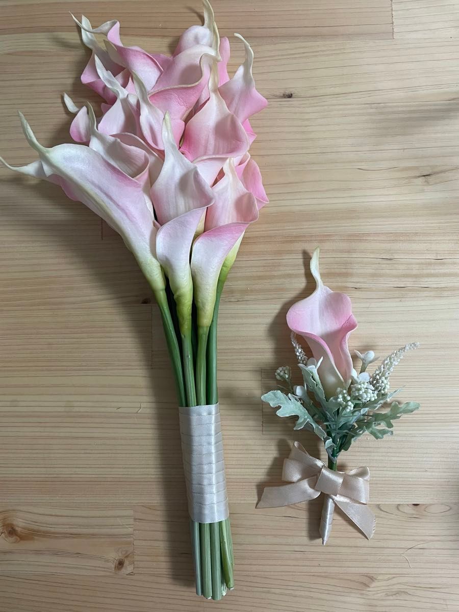 ピンク　カラー　ブーケ　ブートニア　結婚式　17本　造花　ハンドメイド