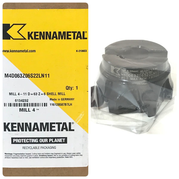 【未使用品】KENNAMETAL/ケナメタル 刃先交換式工具 Mill-4 11 シェルミル 刃径63ｍｍ ６枚刃 粗加工 ステップダウン加工 M4D063Z06S22LN11