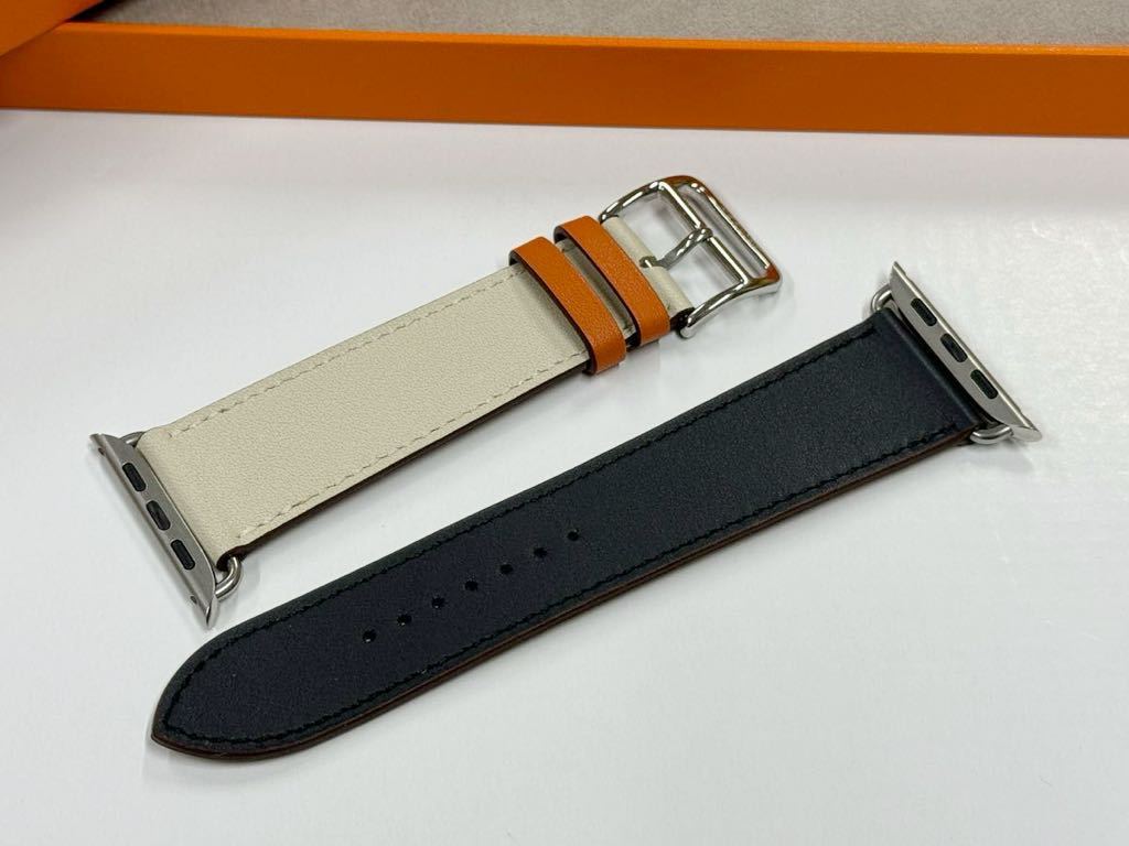 ☆即決 ほぼ未使用 Apple Watch HERMES ヴォー スウィフト インディゴ クレ オレンジ シンプルトゥール 45mm 44mm レザーバンド 042_画像3