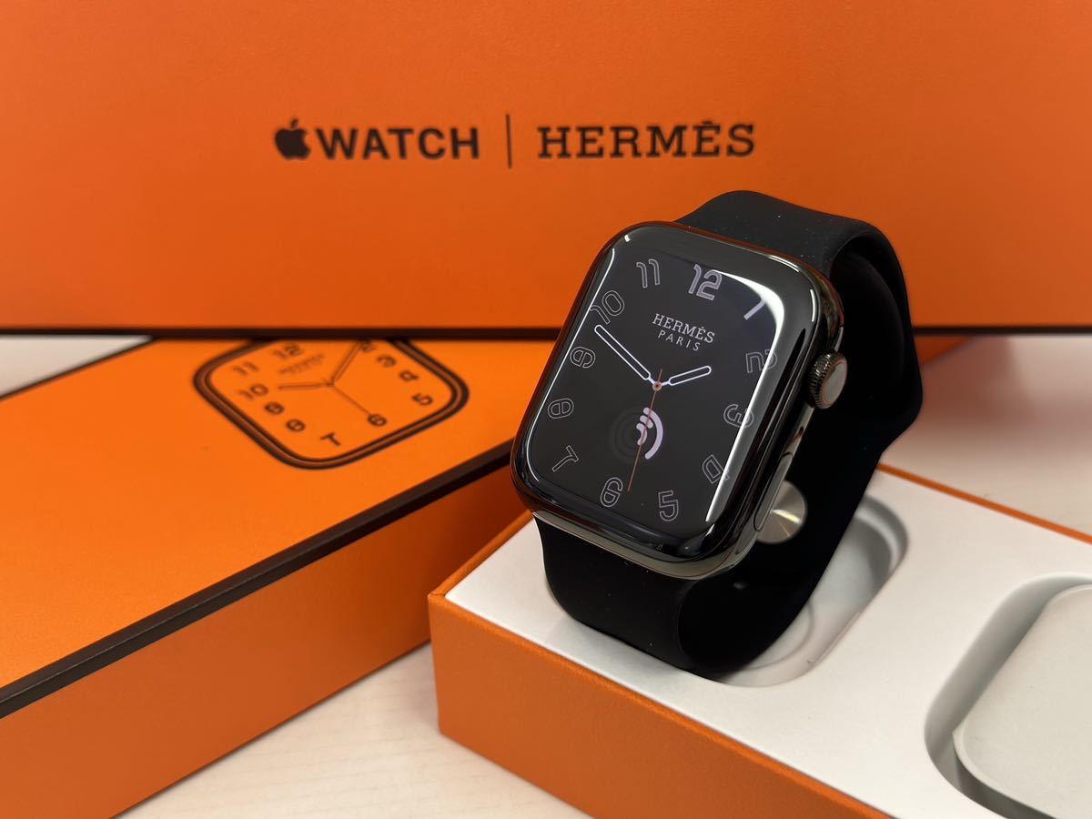 ☆即決 ケア+ 美品 100% Apple Watch series9 HERMES 45mm アップルウォッチ エルメス GPS+Cellular  ブラックステンレス シリーズ8 038
