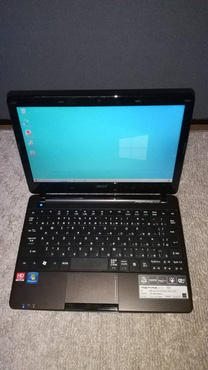 acer Aspire One 722 美品 SSD128GB メモリ4ＧＢ_画像1