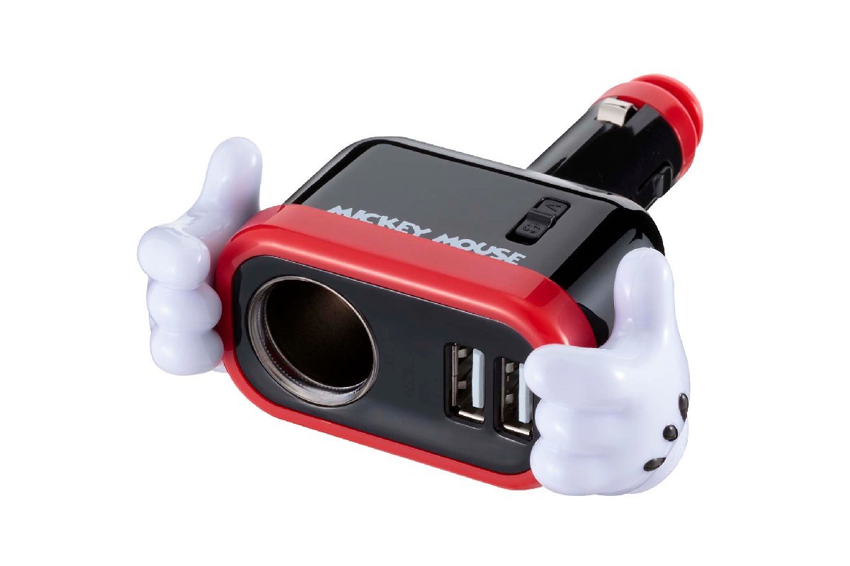 ナポレックス WD-323 イルミソケットD1USB2.4A ミッキーマウス ディズニー USB充電 2口 シガーソケット スマホ 便利 かわいい NAPOLEX_画像2