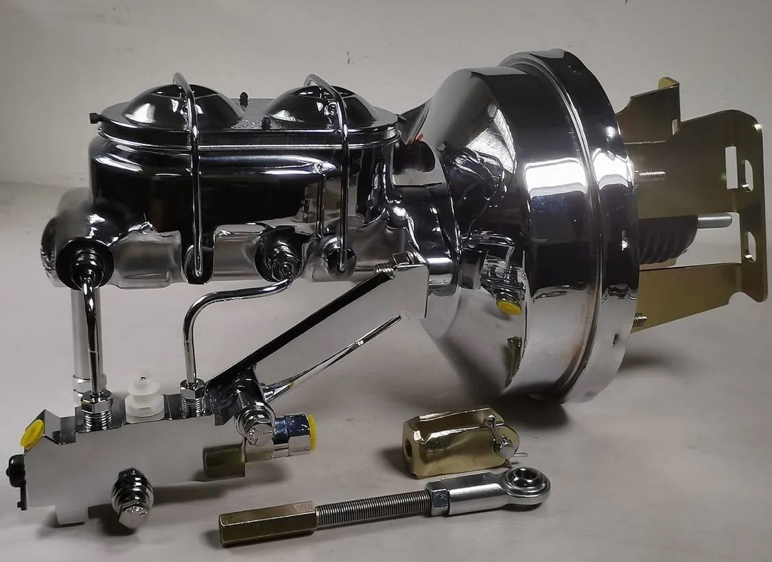 1958-64 Impala chrome power brake set. tandem cylinder 8 -inch brake booster proportioning valve disk brake 