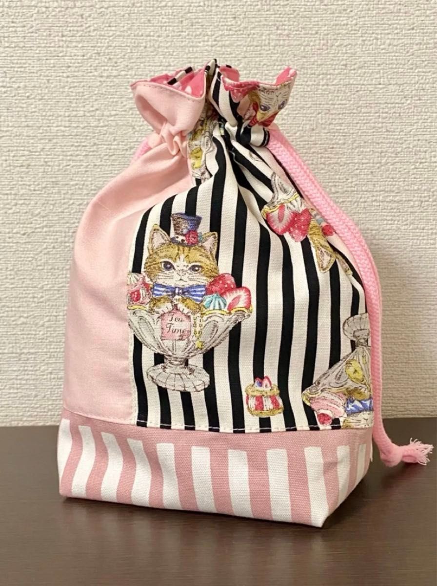 給食袋　コップ袋　巾着袋　入園入学　パフェねこ ハンドメイド　ピンク