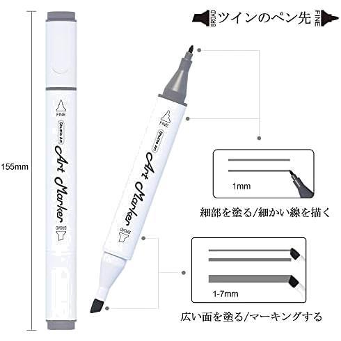 ★15色セット★ Shuttle Art 油性マーカー グレーカラー 15本セット イラストマーカー 油性 太細両端 防水速乾 色褪せしにくい 手帳 塗り絵_画像3