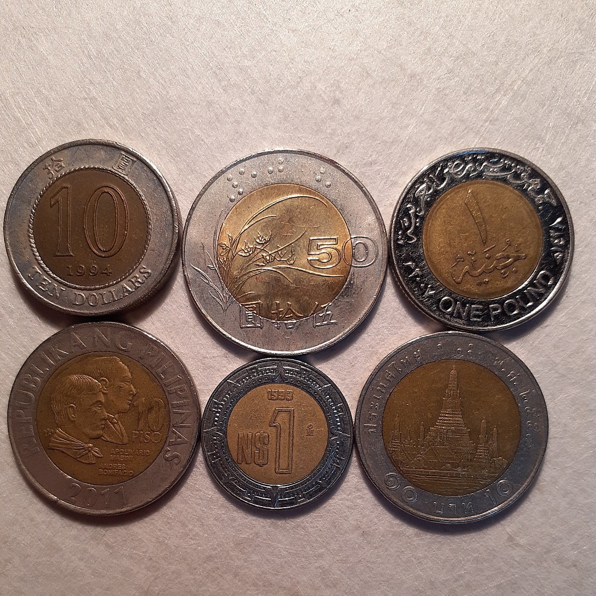 世界のバイメタルコイン 6枚セット エジプト メキシコ タイ フィリピン 香港 台湾_画像2