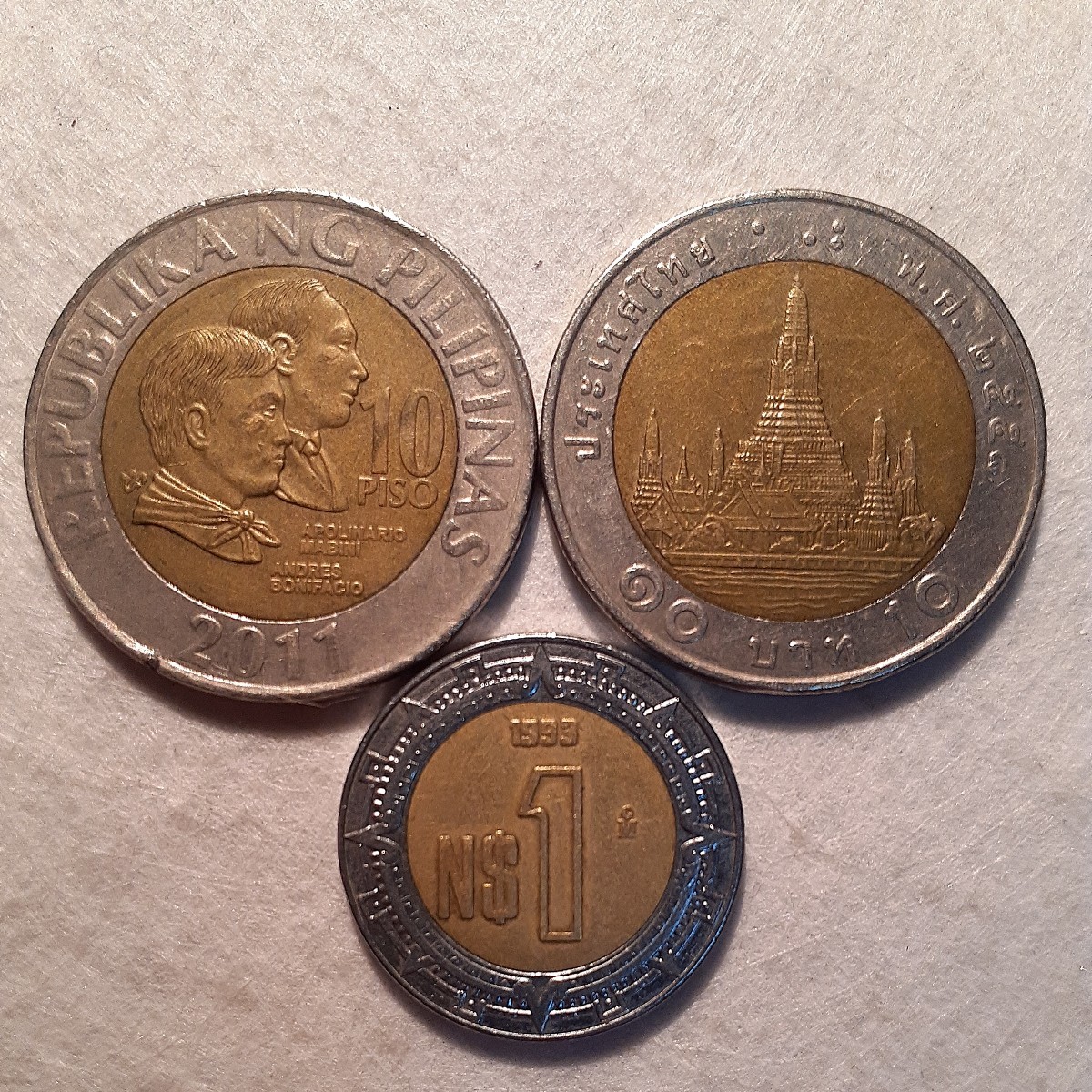 世界のバイメタルコイン 6枚セット エジプト メキシコ タイ フィリピン 香港 台湾_画像6
