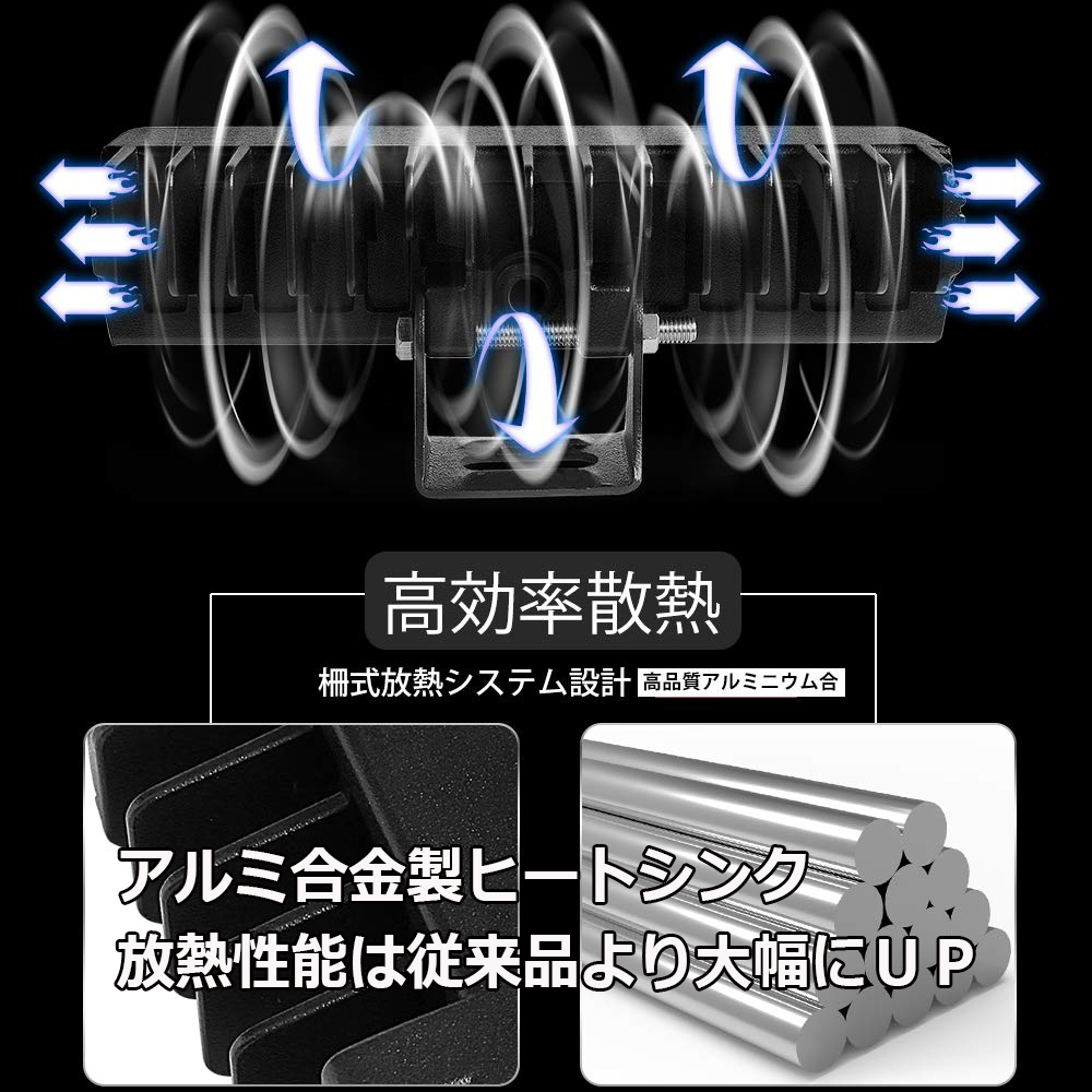 最新改良版 LEDワークライト 作業灯 LEDライトバー 超広角タイプ 34連 120W相当 12V/24V兼用 防水・防塵・耐衝撃・長寿命 2個_画像2