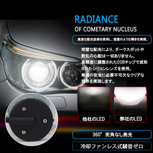 LEDヘッドライト フォグランプ H7 HB3 HB4 H1 H3 アメリカBridgeluxCOBチップ ファンレス 40W 8000LM 6000K 2本set_画像3