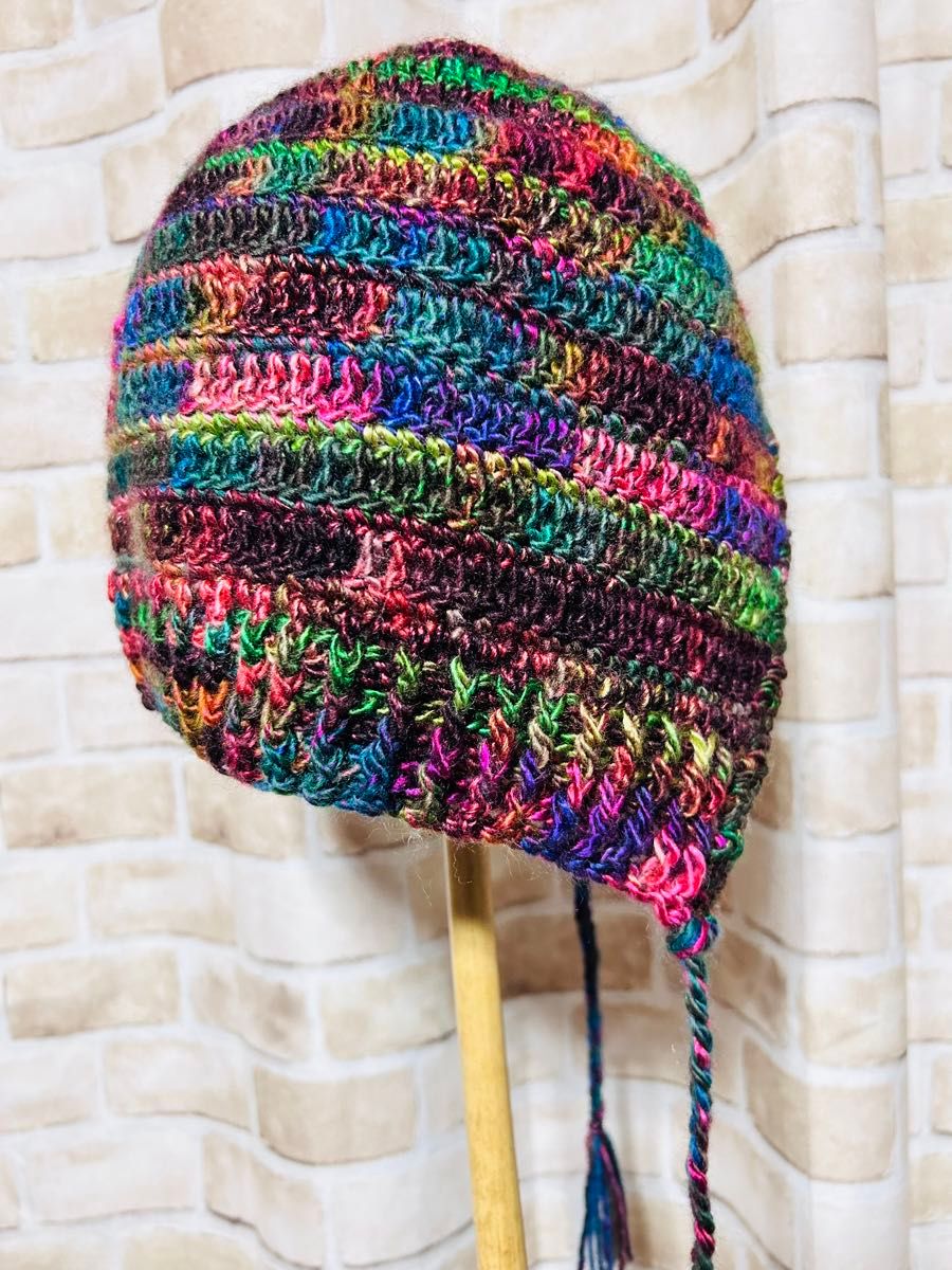 レディース　ニット帽　ハンドメイド　手編み
