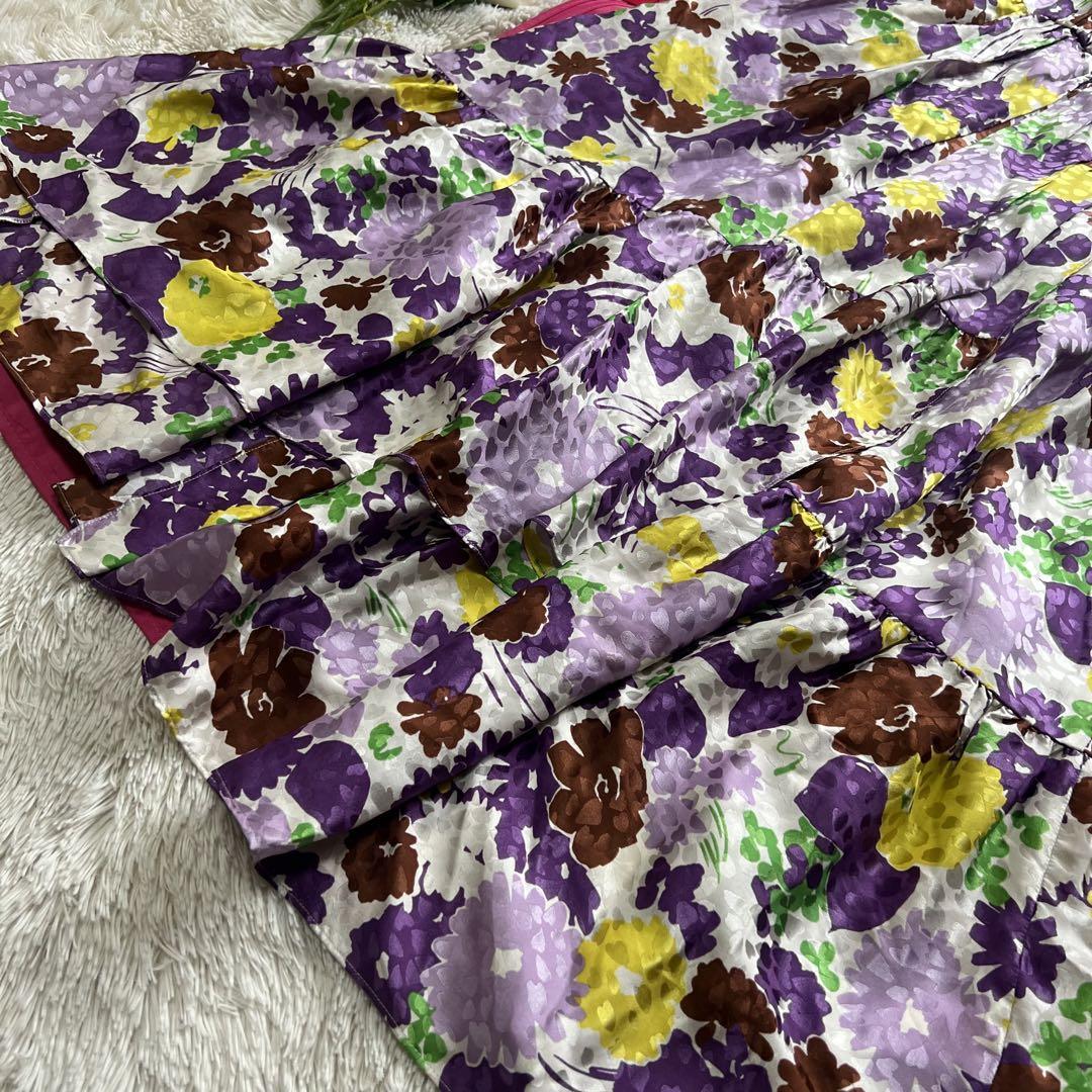 【美品】kate spade ロングワンピース パープル 花柄 4 L 半袖 ケイトスペード 紫