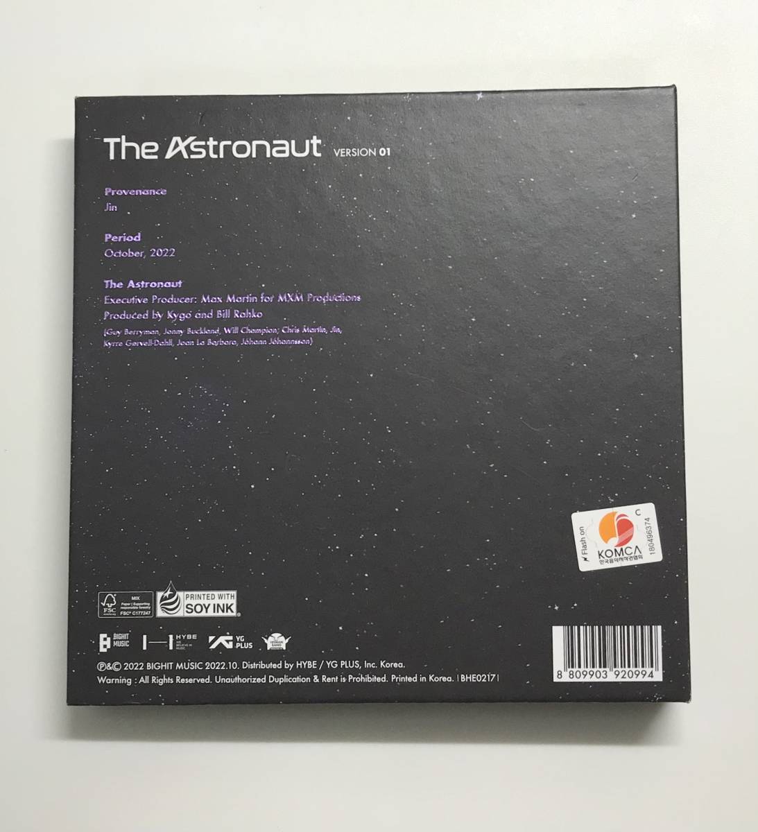 The Astronaut 「VERSION　01」 / JIN (BTS) 　CD 　発売日2022年11月2日　　K-CD140_画像2