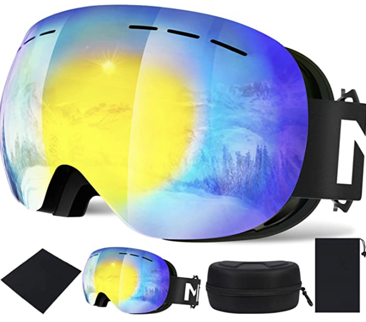 スキーゴーグル 球面レンズ フレームレス スノーゴーグル 広角視野 UV400保護 紫外線99%カット 防曇 メガネ着用可 ヘルメット対応 滑り止_画像1