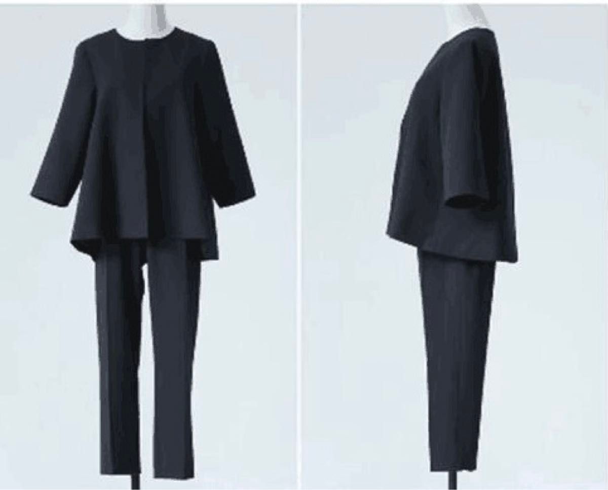 ブラック M ノーカラー ジャケット パンツ スーツ セットアップ  上下セットアップ  テーパード ママ オフィス 通勤 新品