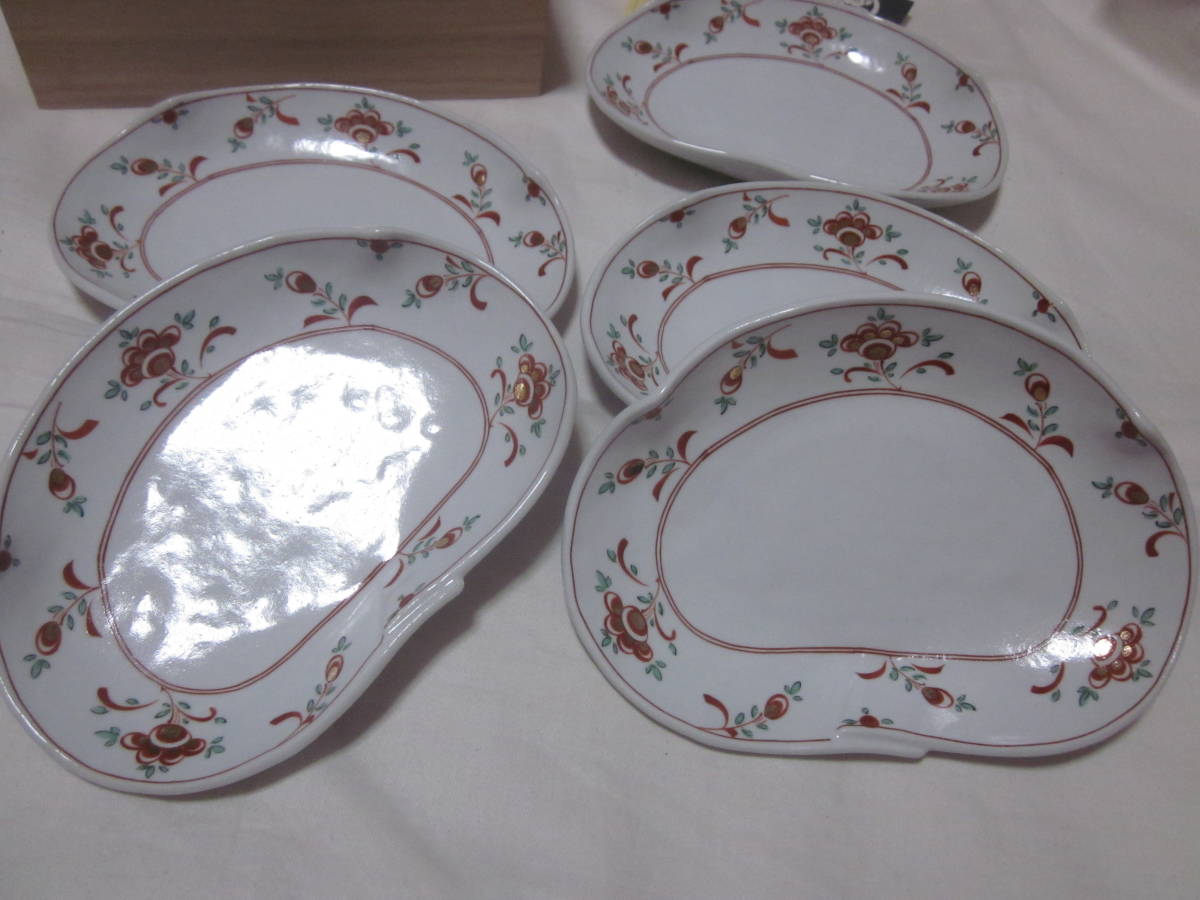 #[..]#[ Tachikichi ]#[ red . flower writing ]#[ peace plate ]#[5 pieces set ]#[ unused tree boxed ]#[ ellipse plate medium-sized dish ]#