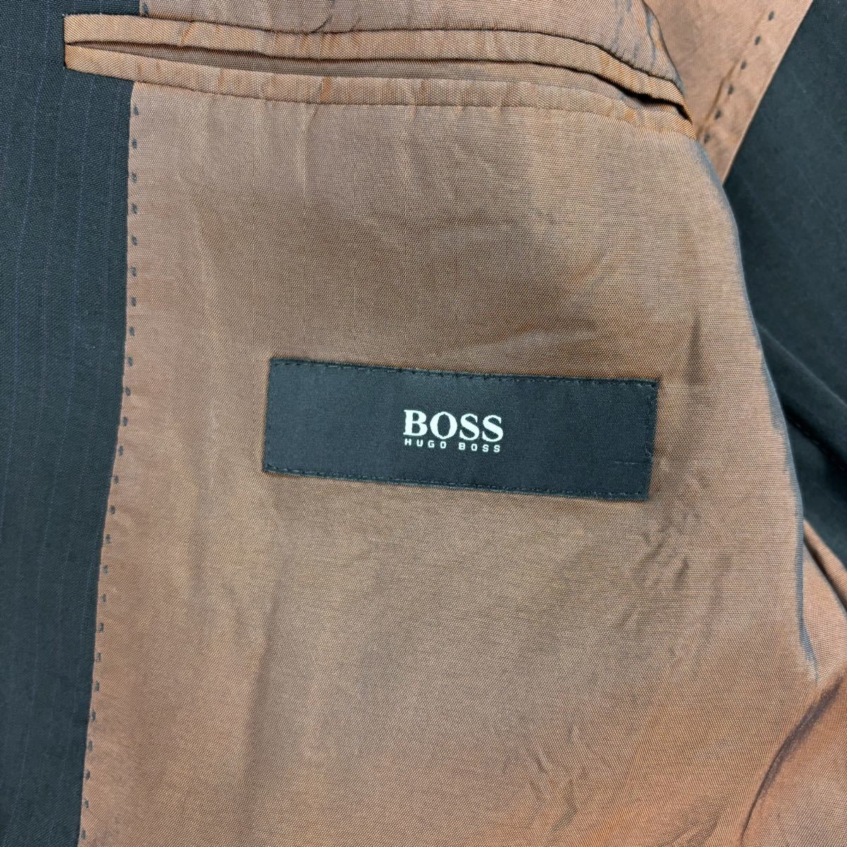 最高級 ヒューゴボス【大人の高級感】HUGO BOSS スーツ セットアップ ストライプ 最高級ウール使用 大谷翔平 裏地光沢 サイズ46 2B 黒 _画像4