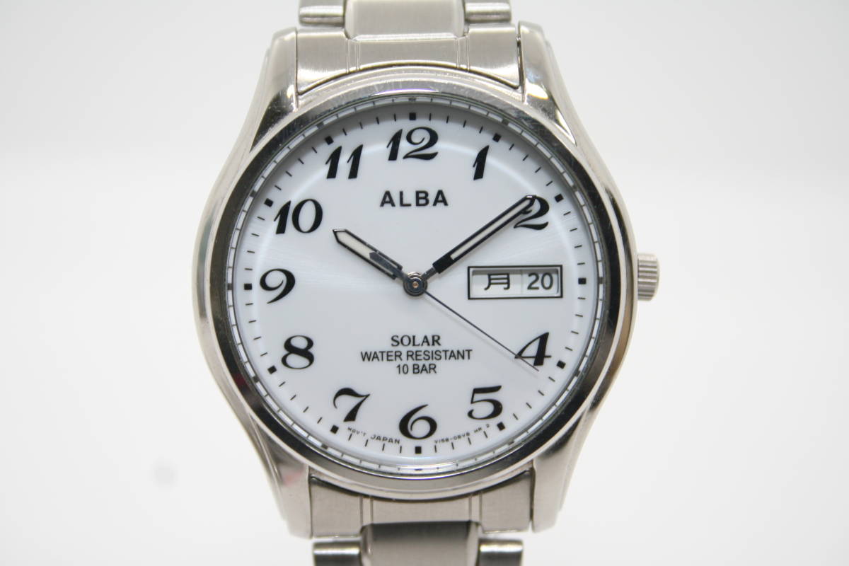 【良品 保障付 動作確認済】SEIKO ALBA Solar Battery Day/Date White Dial Mens Watch V158-0AX0 セイコー ソーラー メンズ アルバ #W495_画像4