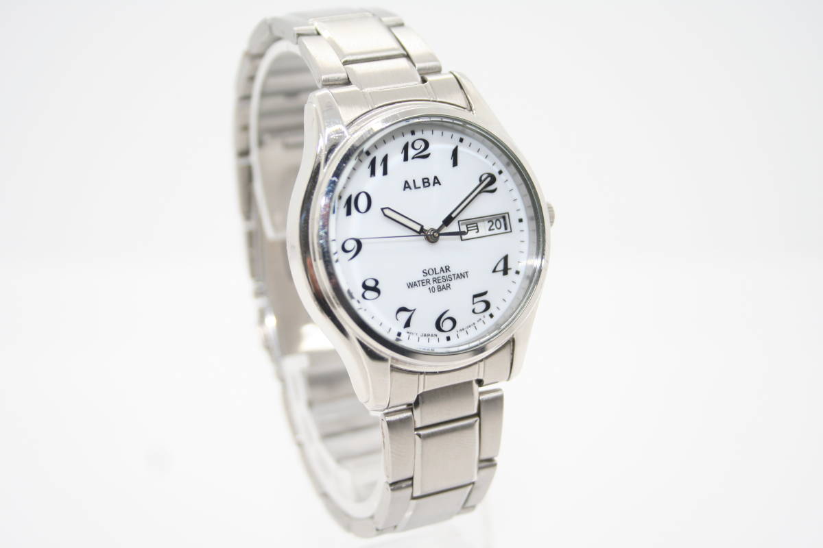 【良品 保障付 動作確認済】SEIKO ALBA Solar Battery Day/Date White Dial Mens Watch V158-0AX0 セイコー ソーラー メンズ アルバ #W495_画像2