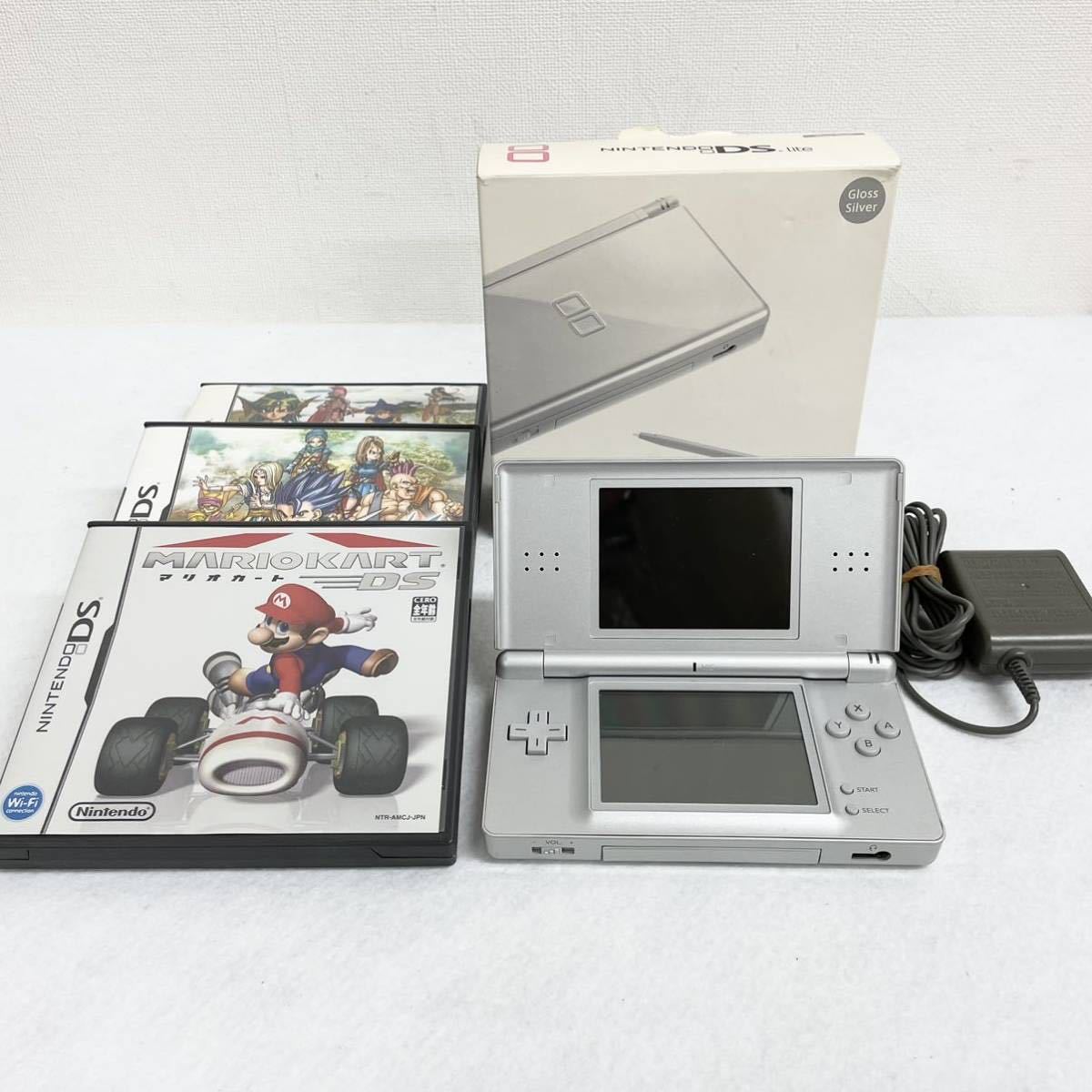 Nintendo ニンテンドー DS Lite 本体［USG-001］グロスシルバー+カセット3種 おまとめ 動作確認済 箱・ケース・充電器付き_画像1