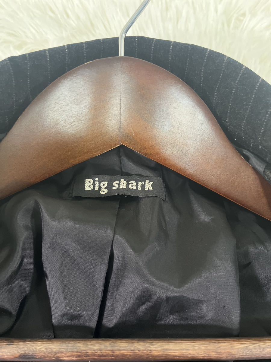 美品 L位 Big shark 【極上のベロア】 テーラードジャケット 1B ストライプ ナイロン フロッキー加工 滑らかさ◎ 黒 ブラック