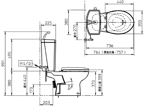 送料無料　TOTO　便器セット　床上排水(壁排水)タイプ　CS370P+SH371BA　手洗付・便座なし_画像2