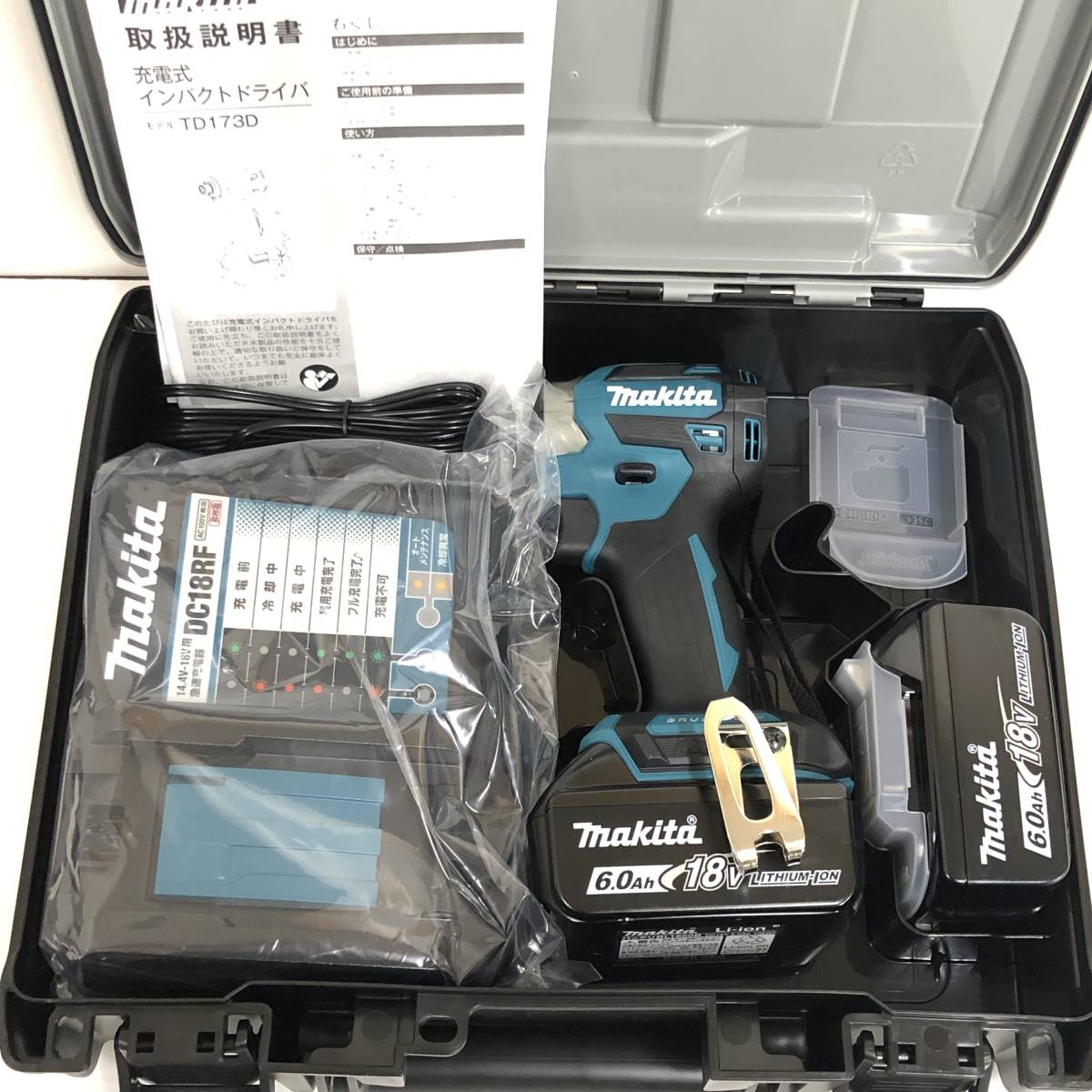 makita TD173DRGX 18V 6.0Ah 充電式 インパクトドライバ ブルー 充電器 DC18RF 純正バッテリ BL1860B 2個 マキタの画像1