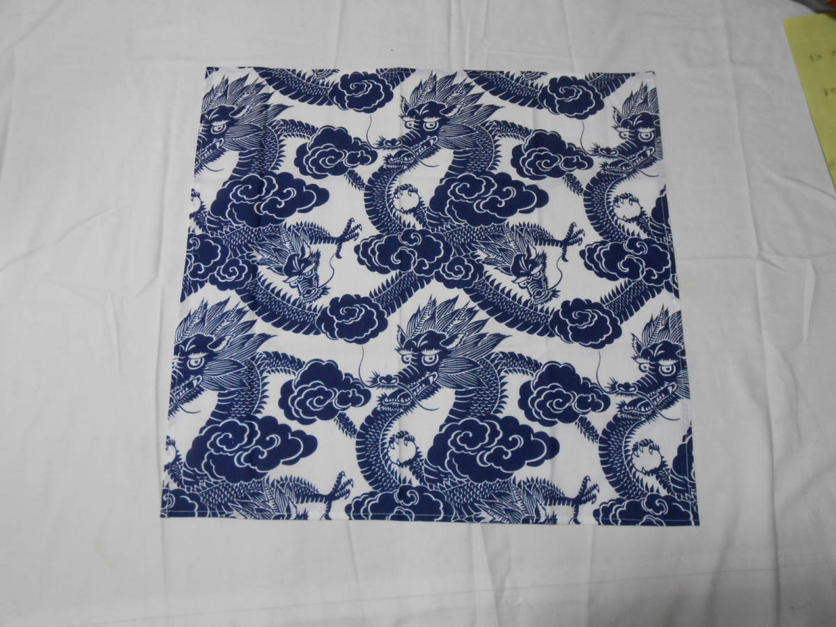  handmade, cotton 100%,60.. furoshiki, white ground . navy blue. dragon 