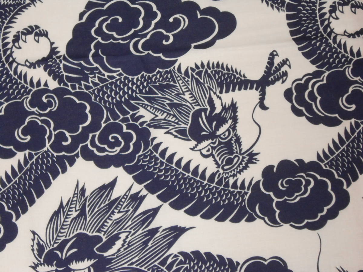 handmade, cotton 100%,60.. furoshiki, white ground . navy blue. dragon 