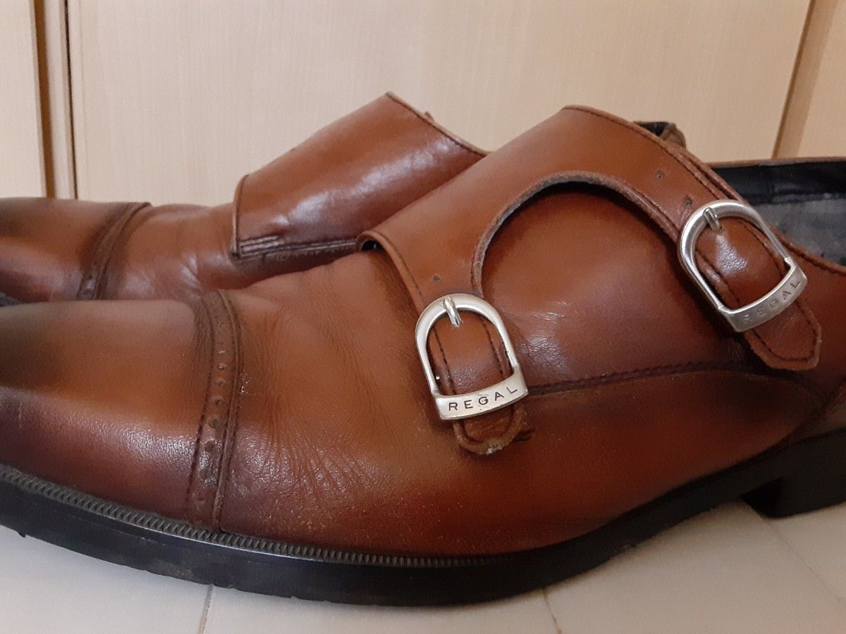 REGAL　26.5cm　GORE-TEX 防水　革靴◆ストレートチップ　ダブル モンク ストラップ◆茶色　リーガル　ゴアテックス