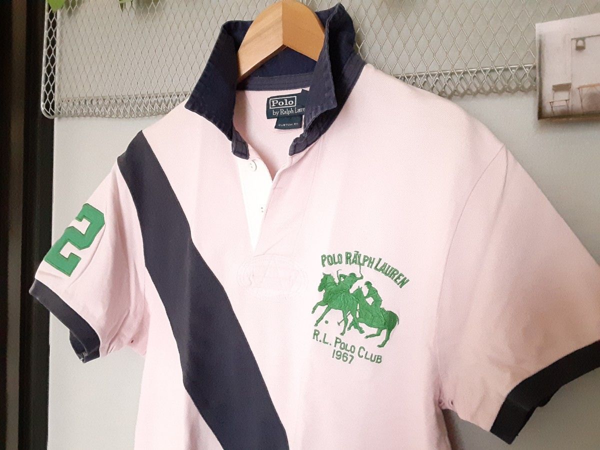 POLO ラルフローレン ダブルポニー 半袖 ポロシャツ メンズL 薄ピンク