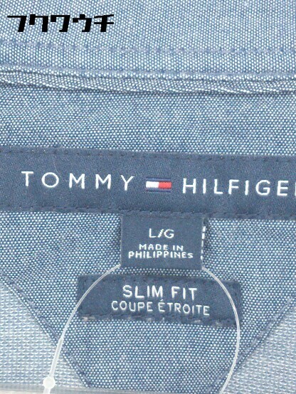 ◇ TOMMY HILFIGER トミーヒルフィガー 総柄 半袖 ポロシャツ サイズL ネイビー レッド系 メンズ_画像4