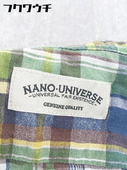 ◇ ◎ nano universe ナノユニバース チェック 七分袖 シャツ サイズM イエロー ネイビー グリーン メンズ_画像4