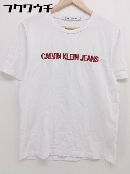 ◇ Calvin Klein Jeans カルバン クライン ジーンズ ブランドロゴ 半袖 Tシャツ カットソー サイズS ホワイト レッド メンズ_画像2