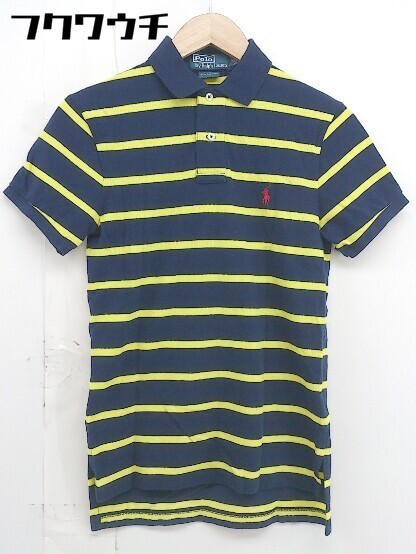 ◇ POLO RALPH LAUREN ポロラルフローレン ボーダー 半袖 ポロシャツ サイズXS 165/88A ネイビー イエロー メンズ_画像1